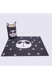 Organic Cotton Baby Toy Basket And Play Mat Set - Anthracite Color Panda Themed - Swordslife