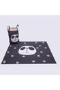 Organic Cotton Baby Toy Basket And Play Mat Set - Anthracite Color Panda Themed - Swordslife