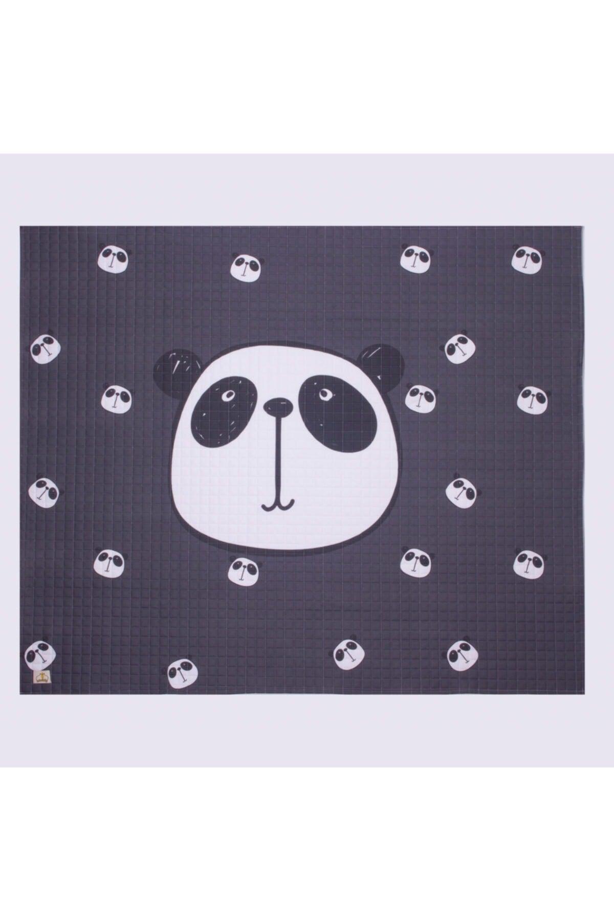 Organic Cotton Baby Toy Basket And Play Mat Set - Anthracite Color Panda Themed - Swordslife