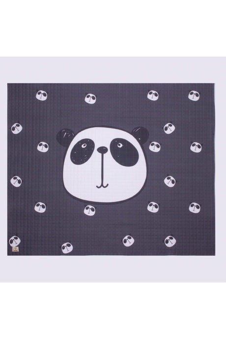 Organic Cotton Baby Toy Basket And Play Mat Set - Anthracite Color Panda Themed - Swordslife