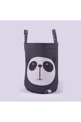 Organic Cotton Baby Toy Basket And Play Mat Set - Anthracite Color Panda Themed - Swordslife