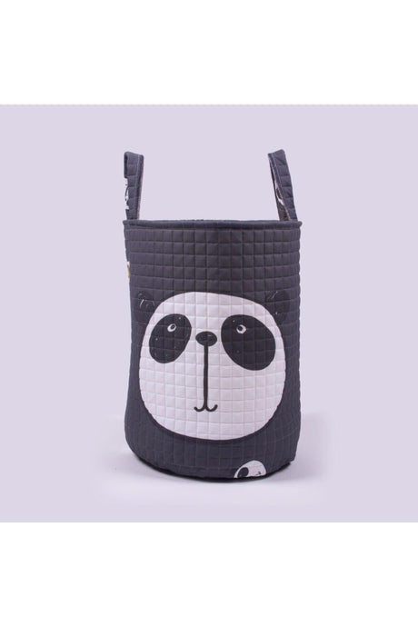 Organic Cotton Baby Toy Basket And Play Mat Set - Anthracite Color Panda Themed - Swordslife