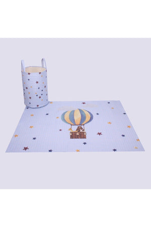 Organic Cotton Baby Toy Basket And Play Mat Set - Flying Balloon And Colorful Star Themed - Swordslife