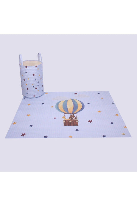 Organic Cotton Baby Toy Basket And Play Mat Set - Flying Balloon And Colorful Star Themed - Swordslife