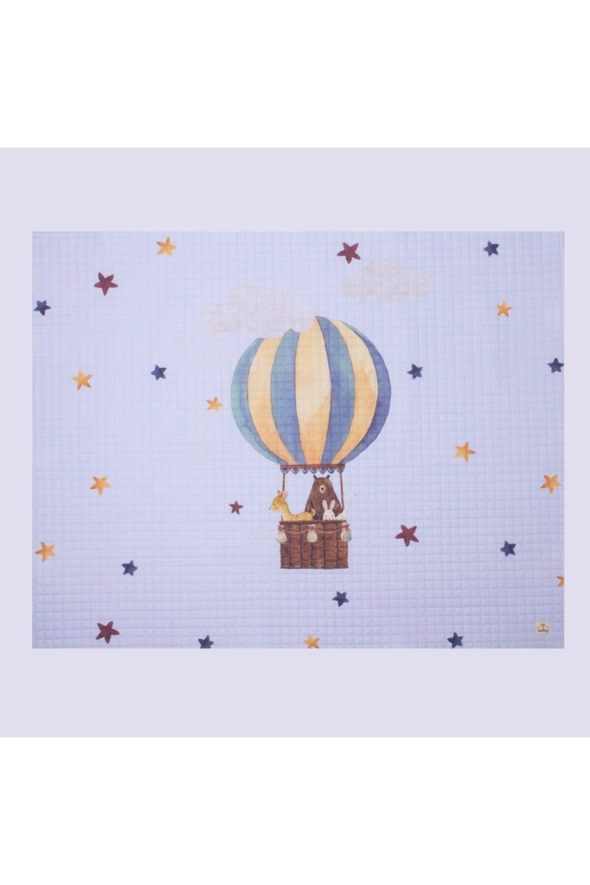 Organic Cotton Baby Toy Basket And Play Mat Set - Flying Balloon And Colorful Star Themed - Swordslife