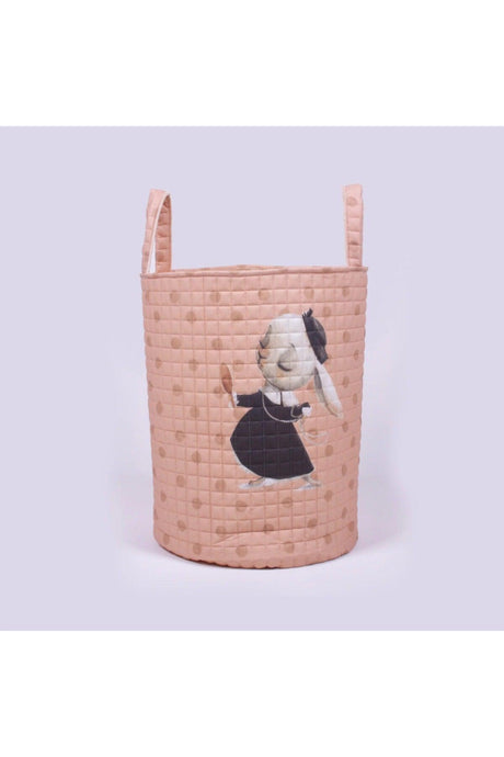 Organic Cotton Baby Toy And Laundry Basket - Pink Color Polka Dot Rabbit Theme - Swordslife