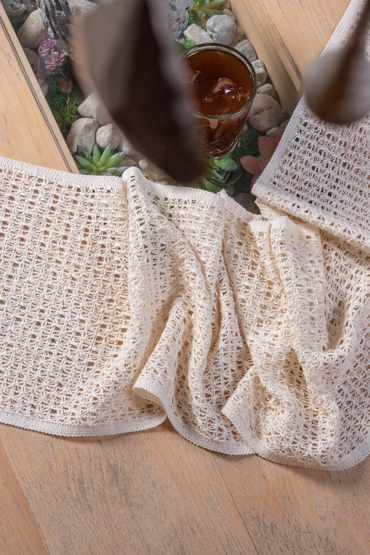 Organic Cotton Complete Lace Cream 30x150 Cm Runner Table Cloth - Swordslife