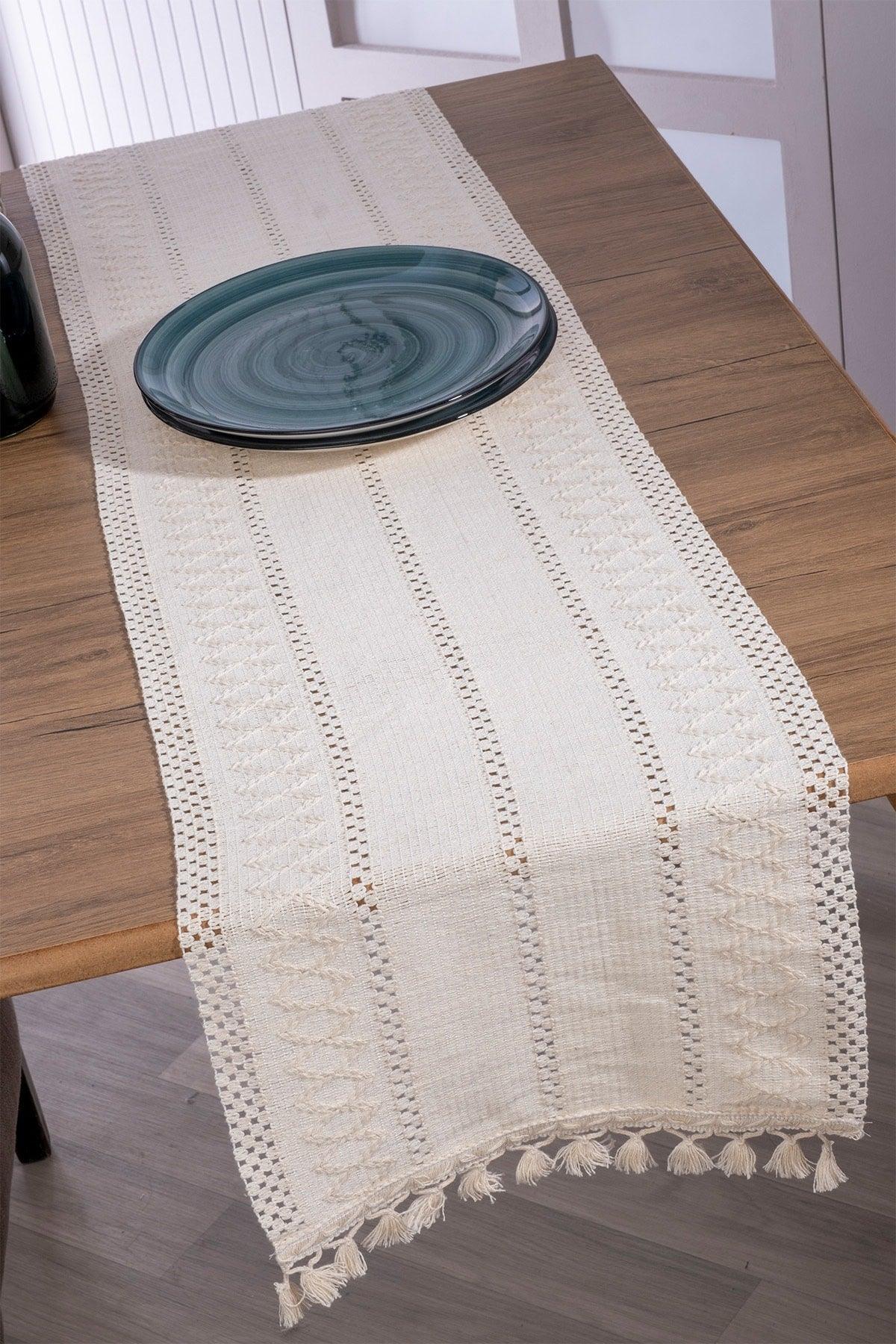 Organic Cotton Lace Cream 35x145 Cm Runner Table Cloth - Swordslife