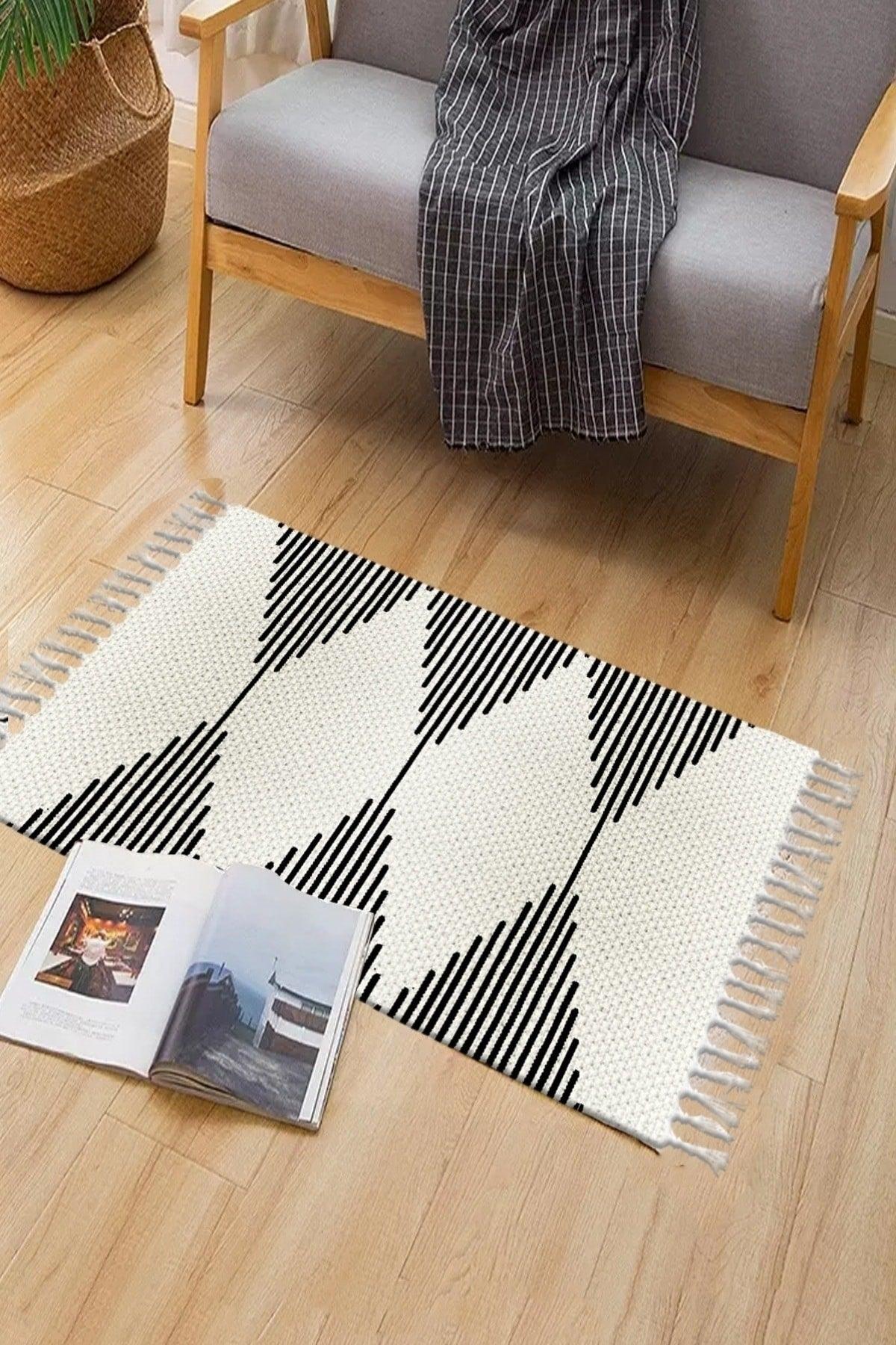 Osso Patterned Washable Modern Single Bath Mat Carpet Vintage Woven Rug 50x80cm Byns-04 - Swordslife