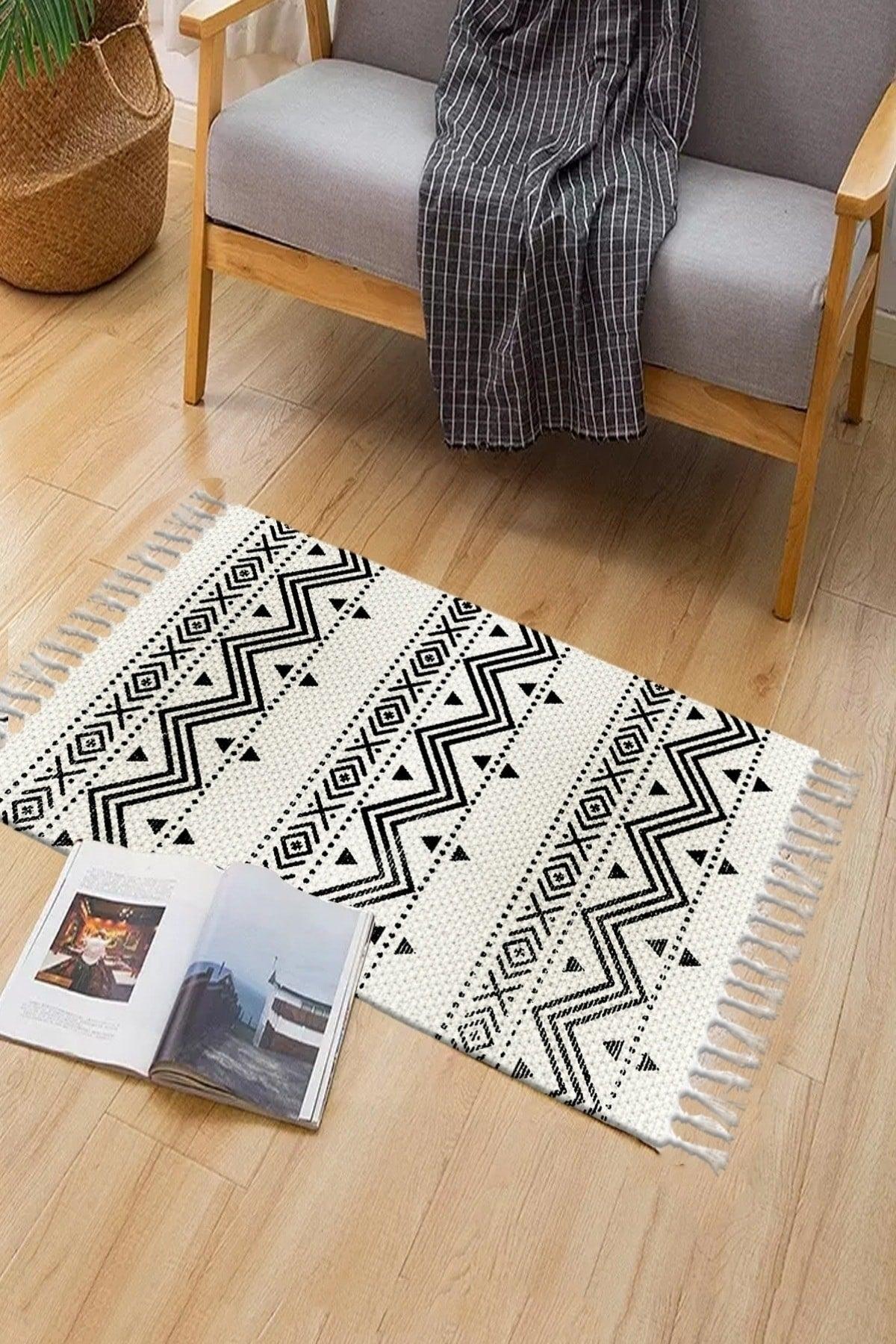 Osso Patterned Washable Modern Single Bath Mat Carpet Vintage Woven Rug 50x80cm Byns-03 - Swordslife