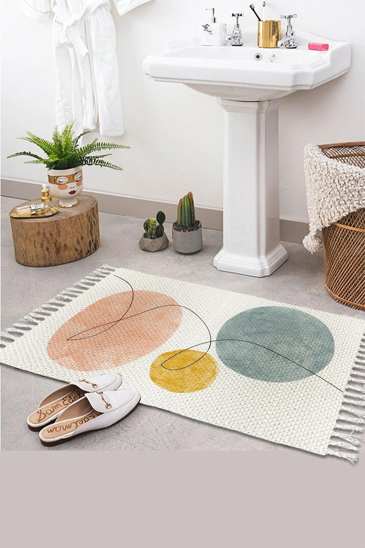 Osso Patterned Washable Modern Single Bath Mat Carpet Vintage Woven Rug 50x80cm Byns-11 - Swordslife