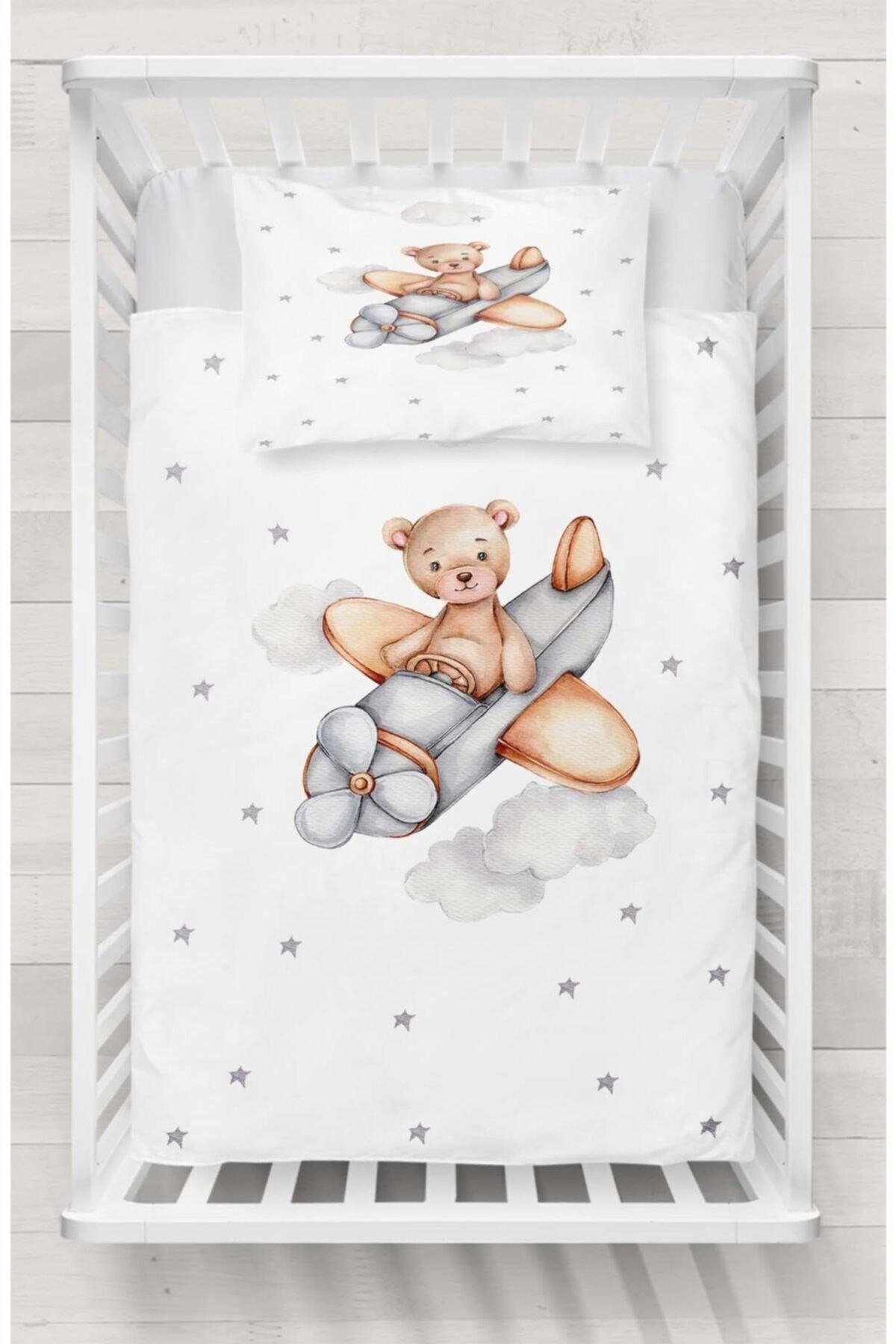 Osso Airplane Bear Bear Animal Patterned Crib Baby Room Duvet Cover Set - Swordslife