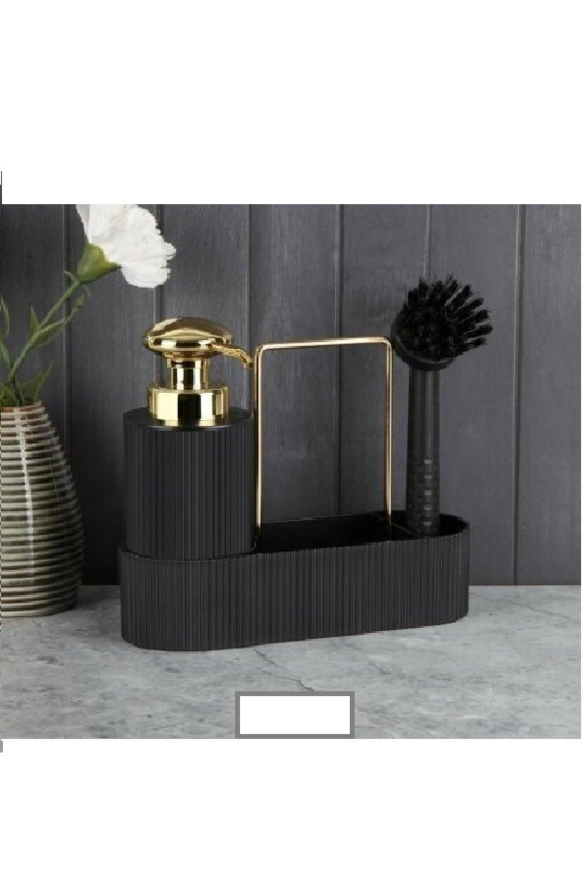 Acrylic Lisbone Liquid Soap Dispenser And Kitchen Set With Oval Bowl Black Gold - Swordslife