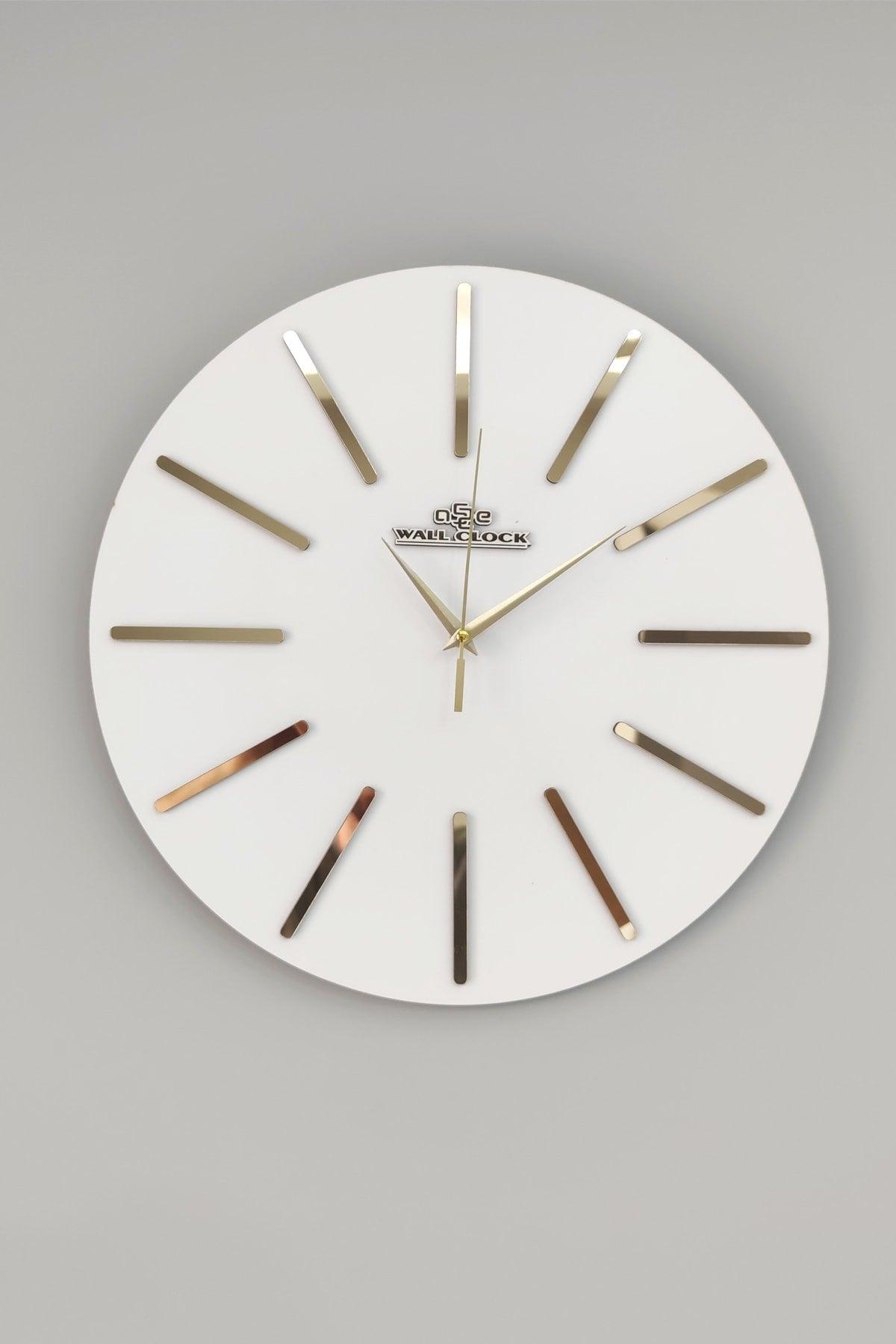 Special Decorative Mirrored Wall Clock White & Gold Silent Mechanism 37x37cm - Swordslife