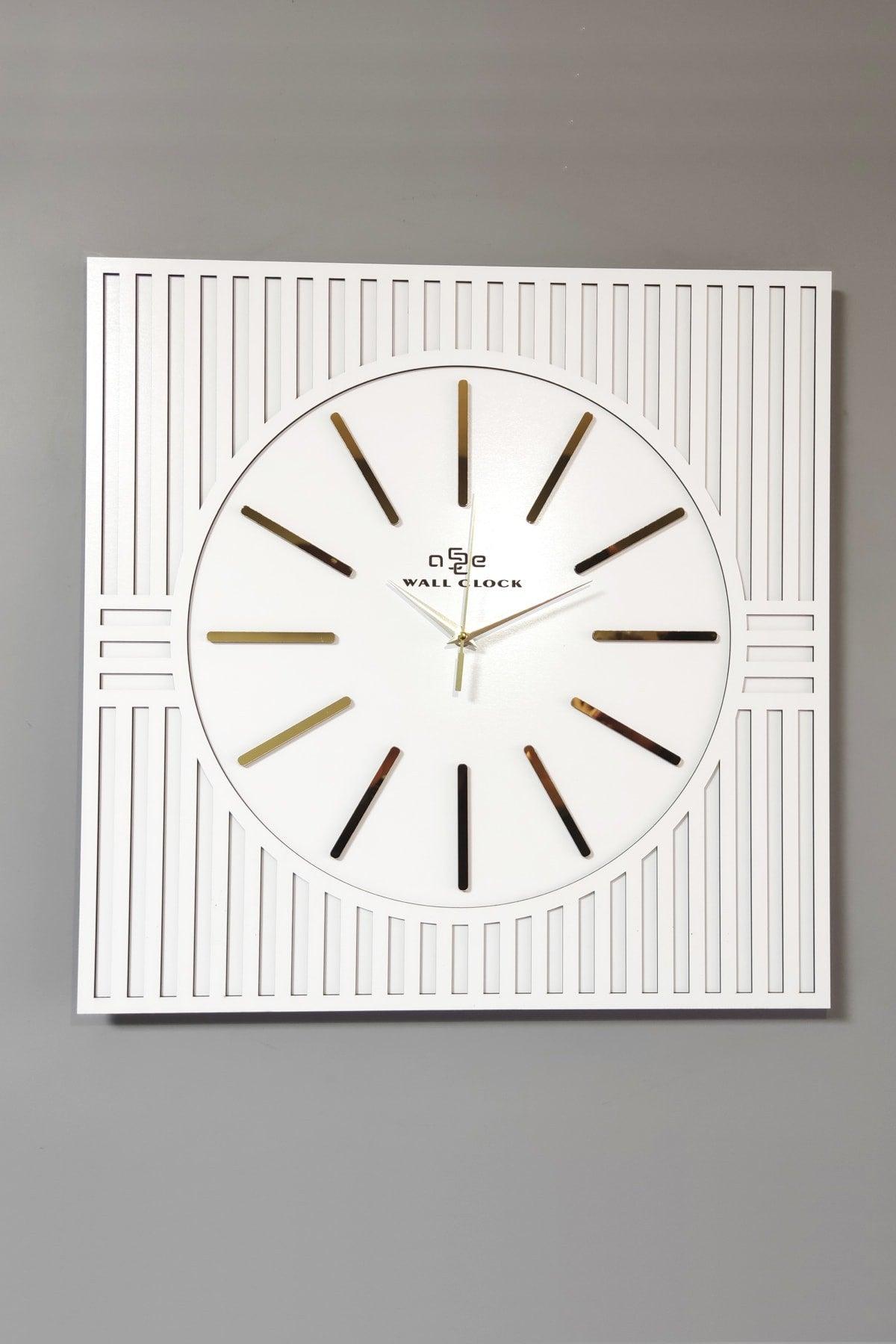 Special Square Line Pattern Decorative White & Gold Special Wall Clock 50x50cm - Swordslife