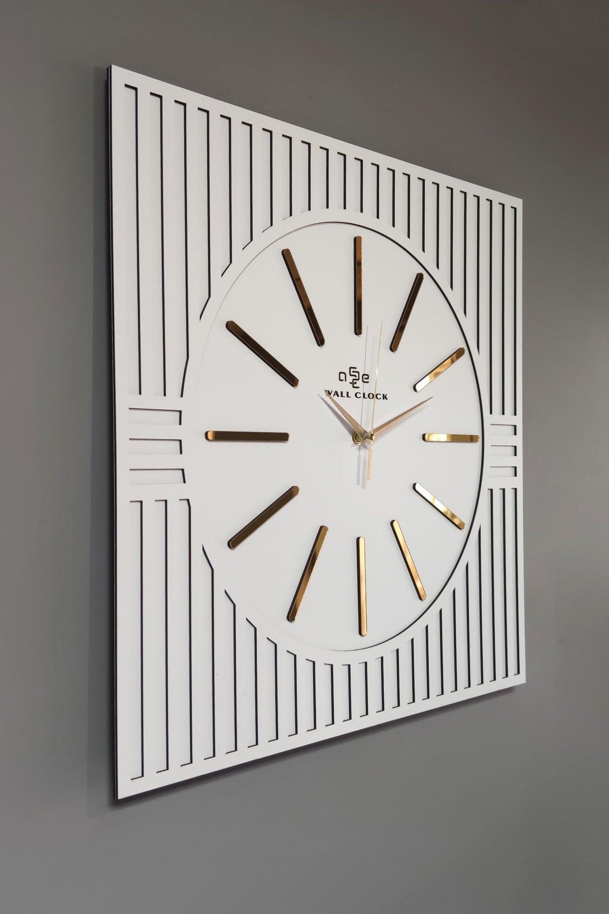 Special Square Line Pattern Decorative White & Gold Special Wall Clock 50x50cm - Swordslife