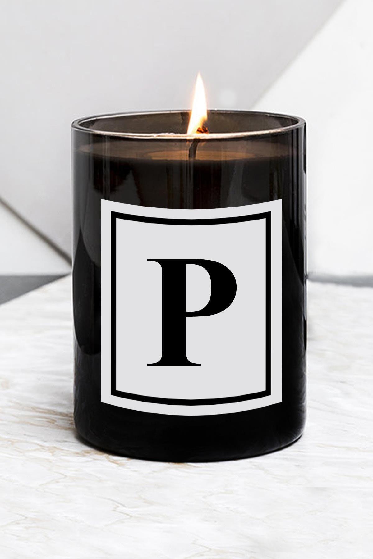 Letter P Large Size Black Glass Candle - Swordslife