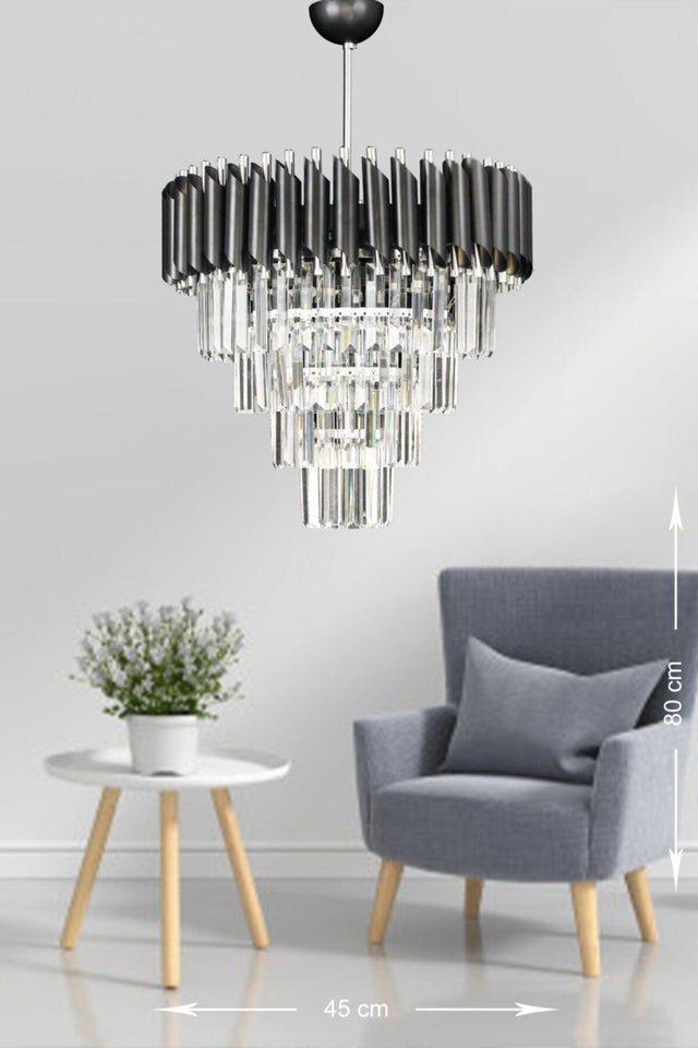 Palmira 45 Luxury Chandelier with Crystal Stone - (black-chrome) - Swordslife