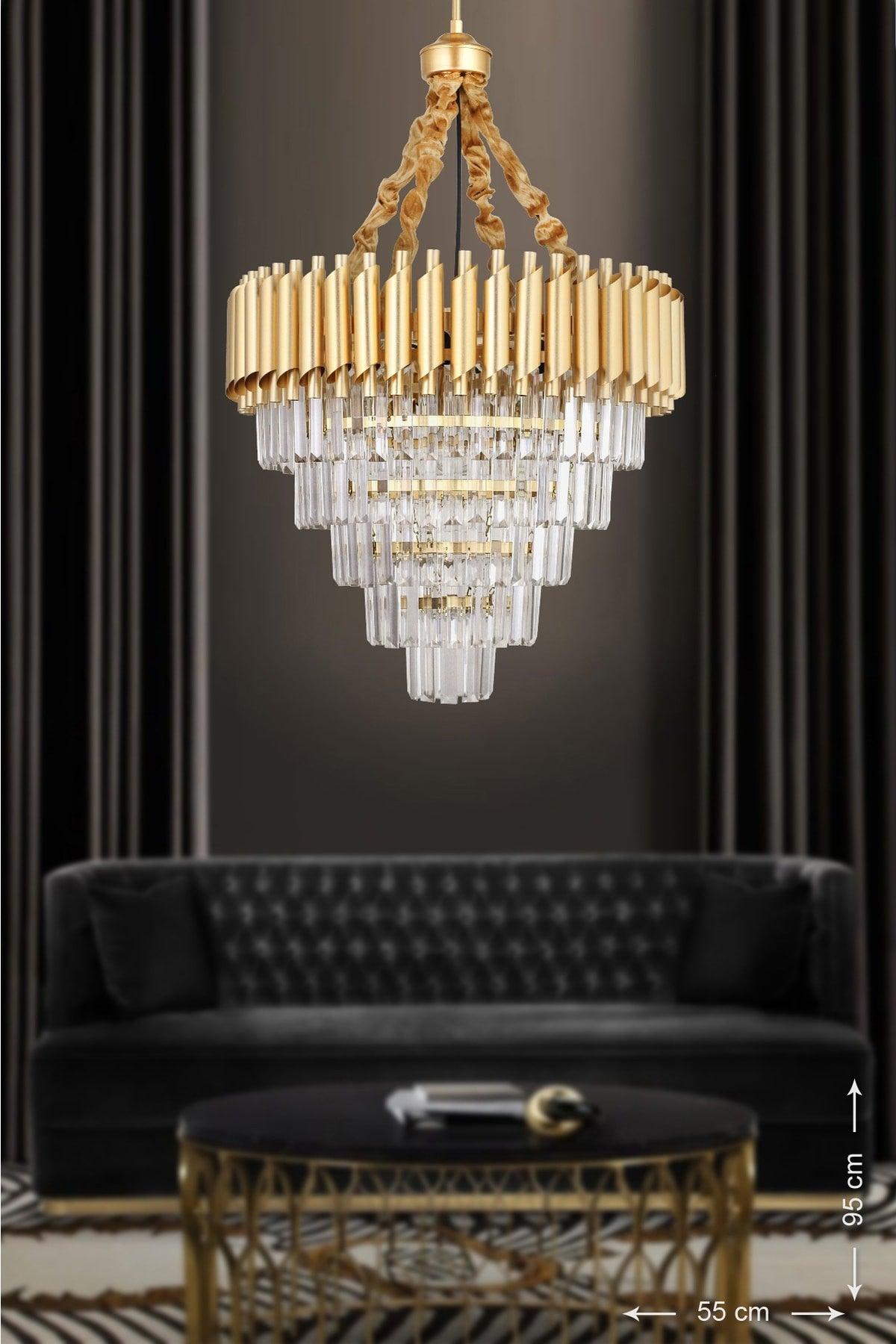 Palmira 55 Luxury Chandelier with Crystal Stone - (yellow-gilt) - Swordslife