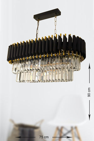 Palmira 75x35 Cm Crystal Stone Luxury Dining Table Top Chandelier 6 - (black-gold) - Swordslife