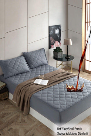 Pamukkale Colored Mattress Gray Quilted Liquid Proof Mattress Protector Fitted Mattress Bed Sheet 10 Size - Swordslife