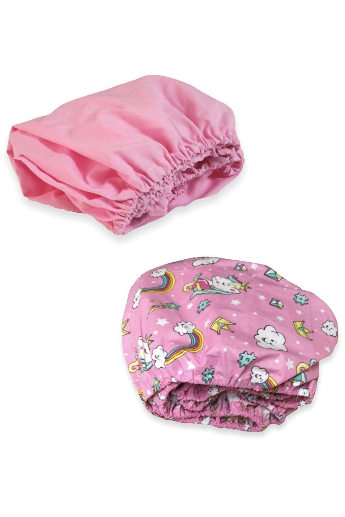 Cotton Baby Kids Elastic Bed Sheet 120x200 (2 Pcs) Pink And Unicorn - Swordslife