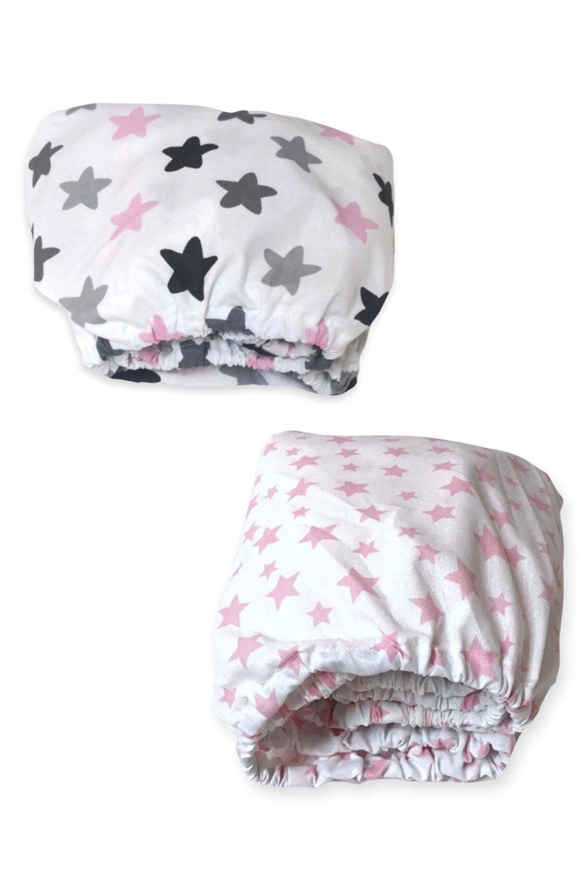 Cotton Baby Kids Elastic Bed Sheet 120x200 (2 Pieces) Pink Stars - Swordslife