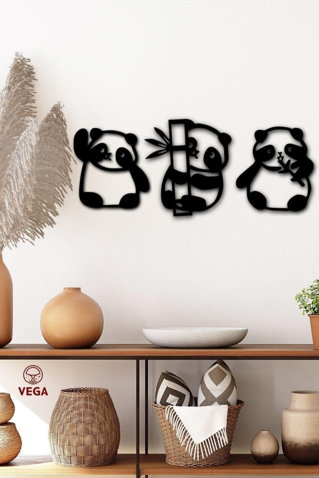 Panda 3 Wall Decor Black Wood - Swordslife