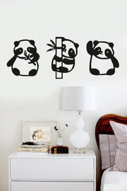 Panda 3 Piece Wall Decor Black Wood Laser Painting - Swordslife