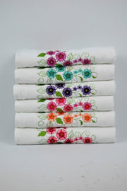 Hercai 6 Pcs Multicolored Velvet Embroidered Dowry/gift 50x90 Hand/Face Towel Cotton - Swordslife