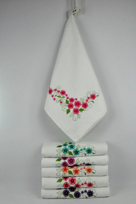 Hercai 6 Pcs Multicolored Velvet Embroidered Dowry/gift 50x90 Hand/Face Towel Cotton - Swordslife