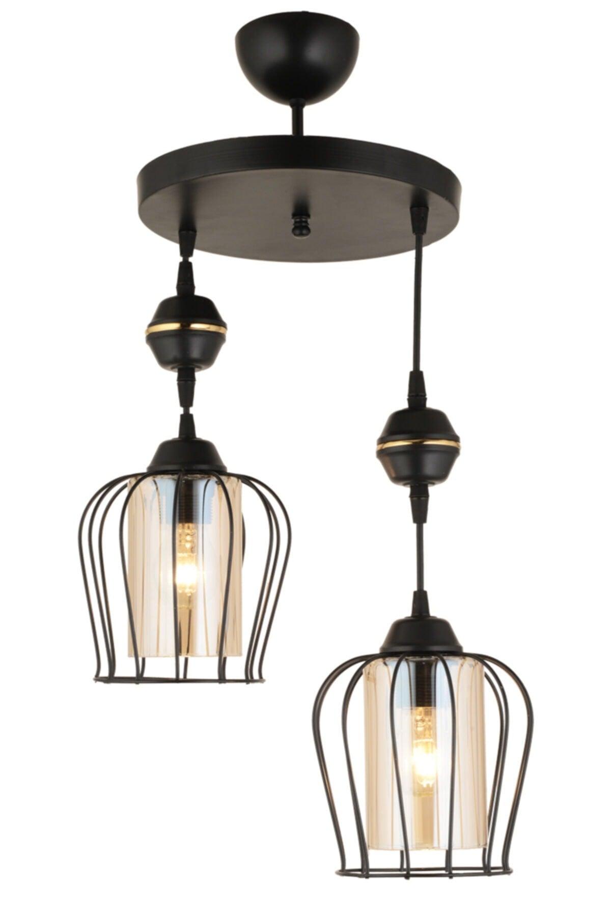 Parachute Pendant Lamp 2 Black Modern Downward Facing Chandelier - Swordslife