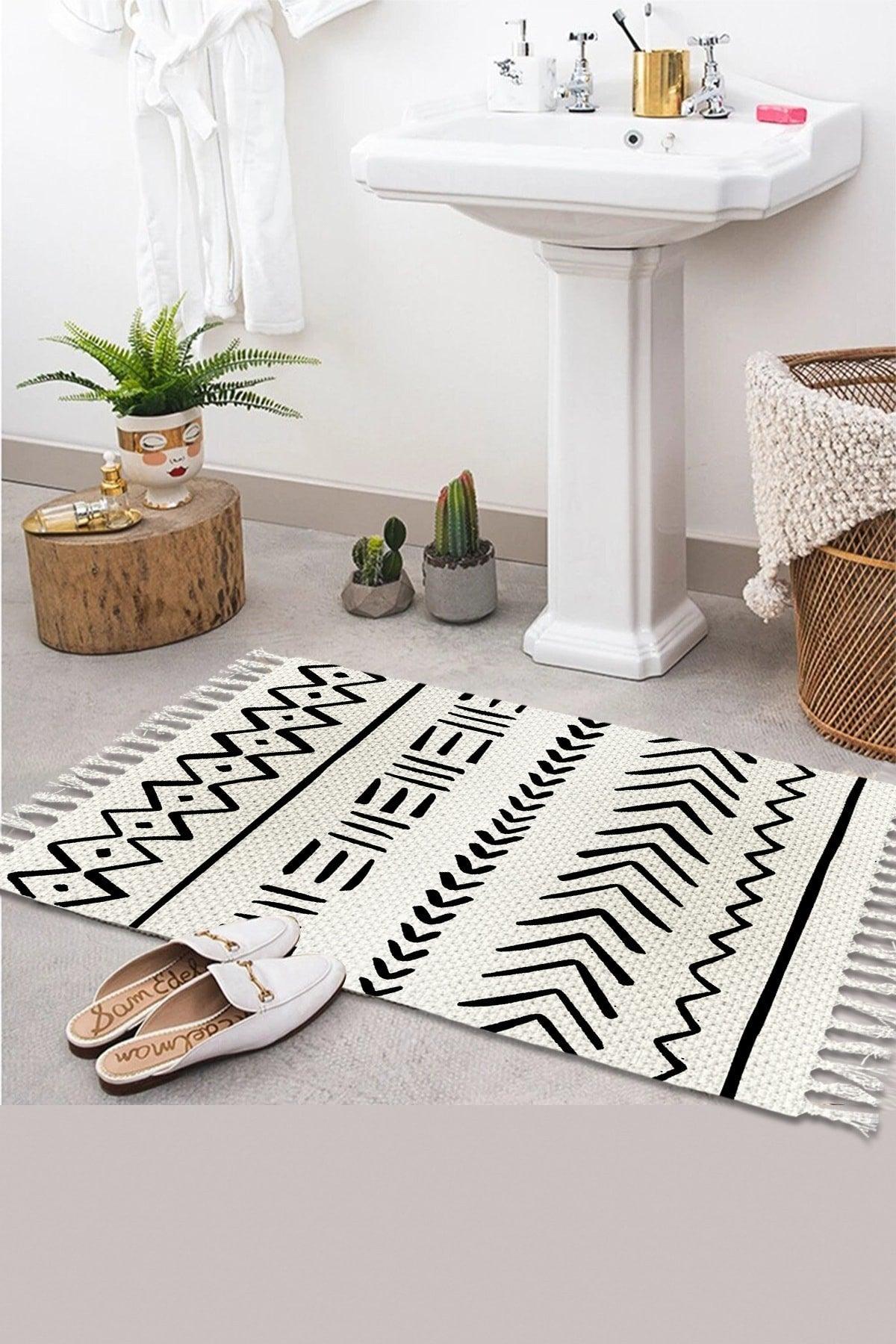 Patterned Washable Modern Single Bath Mat Carpet Vintage Woven Rug 50x80cm Byns-02 - Swordslife