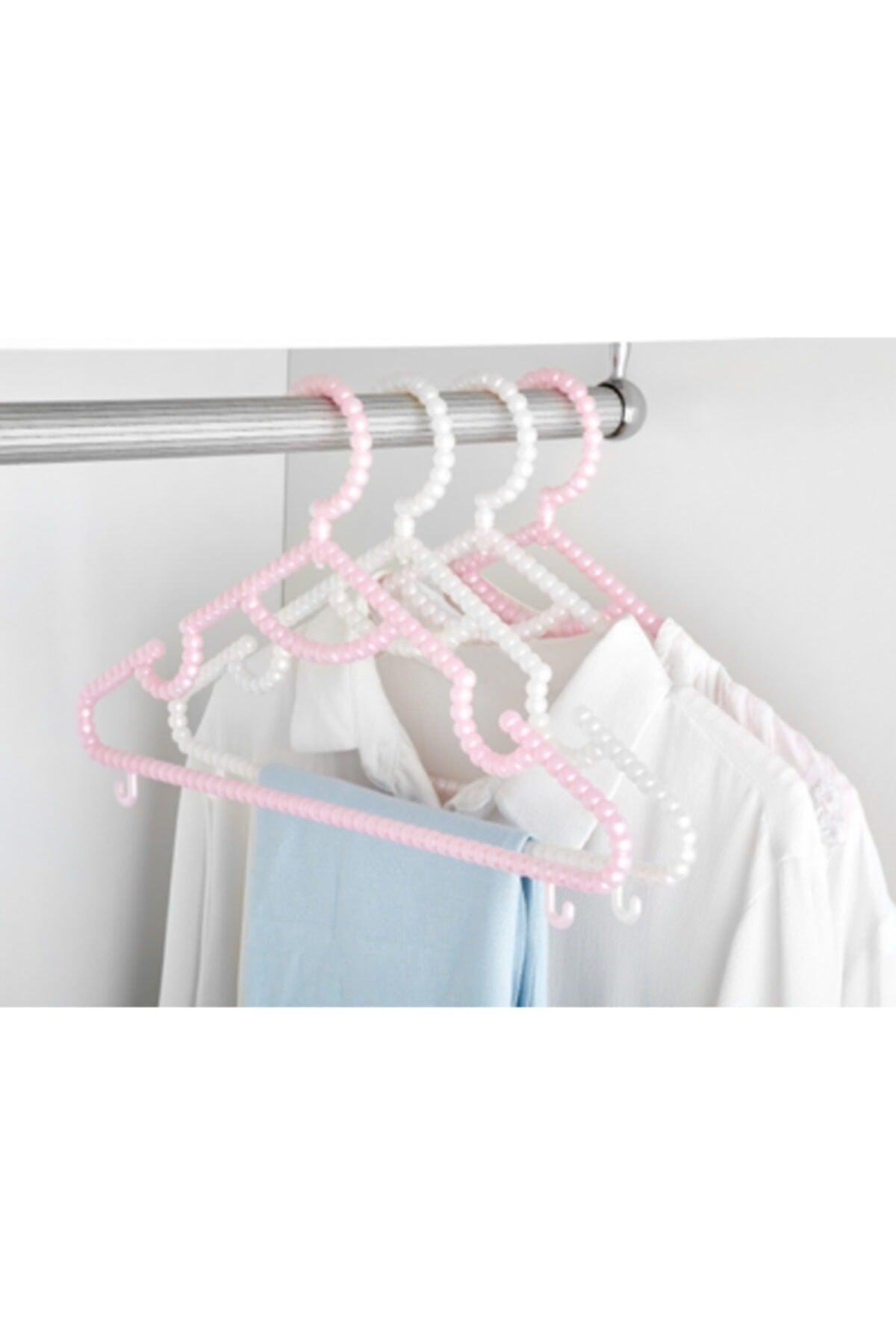Pearl Patterned Clothes Hanger (10 Pieces) Silver+pink Color - Swordslife