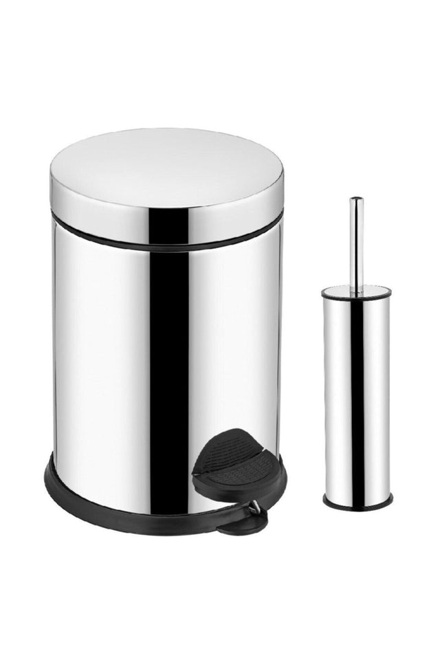 Pedal Dustbin Toilet Wc Brush Bathroom Dustbin 2 Bathroom Set Chrome 12 Liter - Swordslife