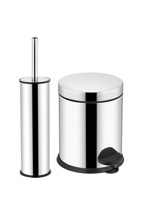 Pedal Dustbin Wc Closet Toilet Brush Set Bathroom Trash Can 3 Lt Chrome 2 Pcs Bathroom Set - Swordslife