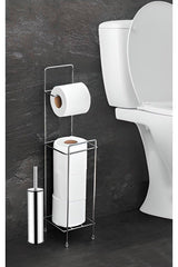 Footed Wc Paper Toilet Paper Holder With Spare Paper Container Wc Toilet Brush Chrome - Swordslife