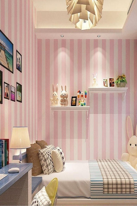 Pink White Shiny Striped Pattern Wallpaper 5.33 M - Swordslife