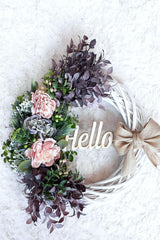 Pink And Blue Hydrangea Hello Door Ornament - Door Wreath - Swordslife