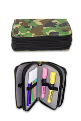 Pencil Case Camouflage Three Compartment Vegan Leather