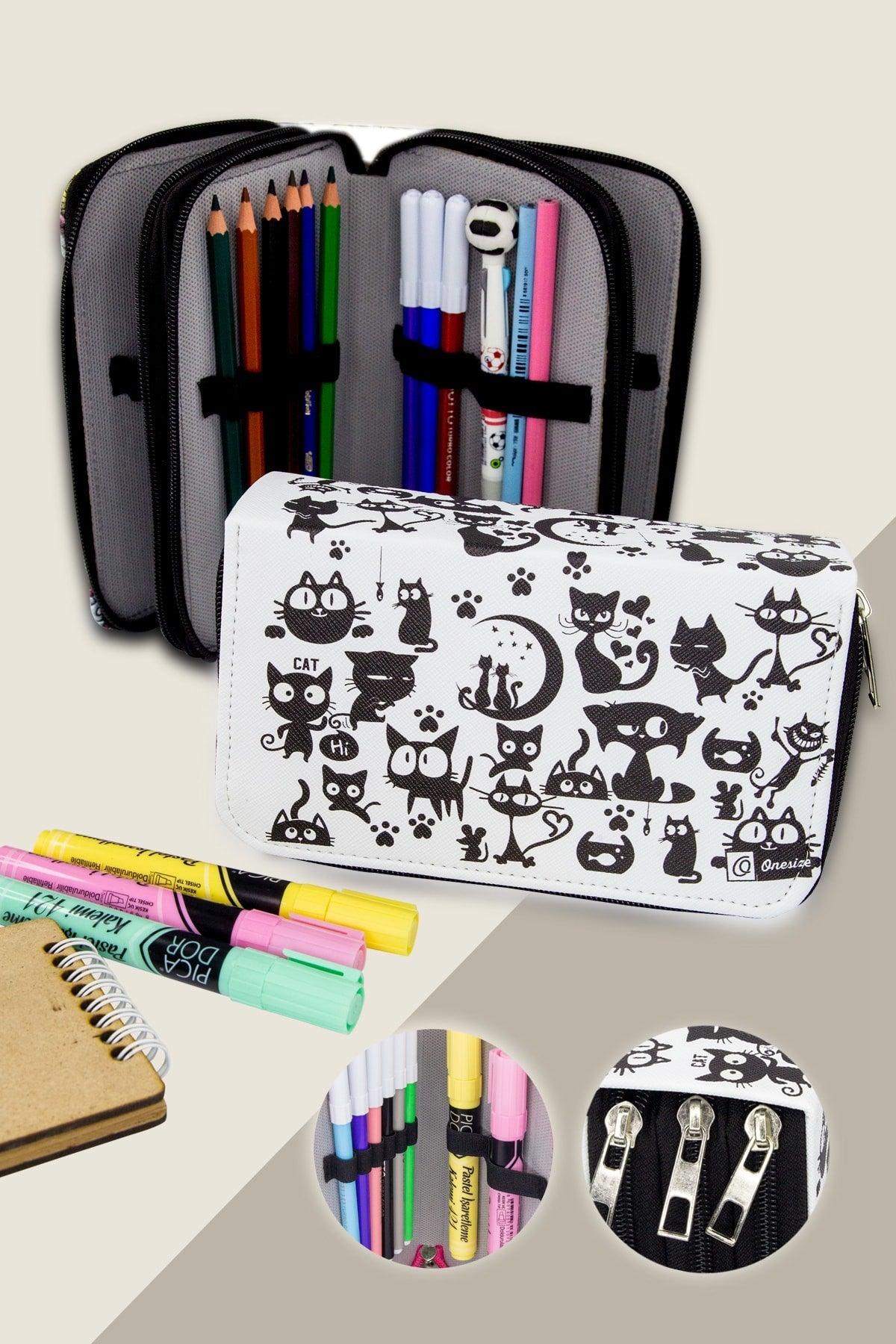 Pencil Case Cat Kawaii Pattern Orginazer Three