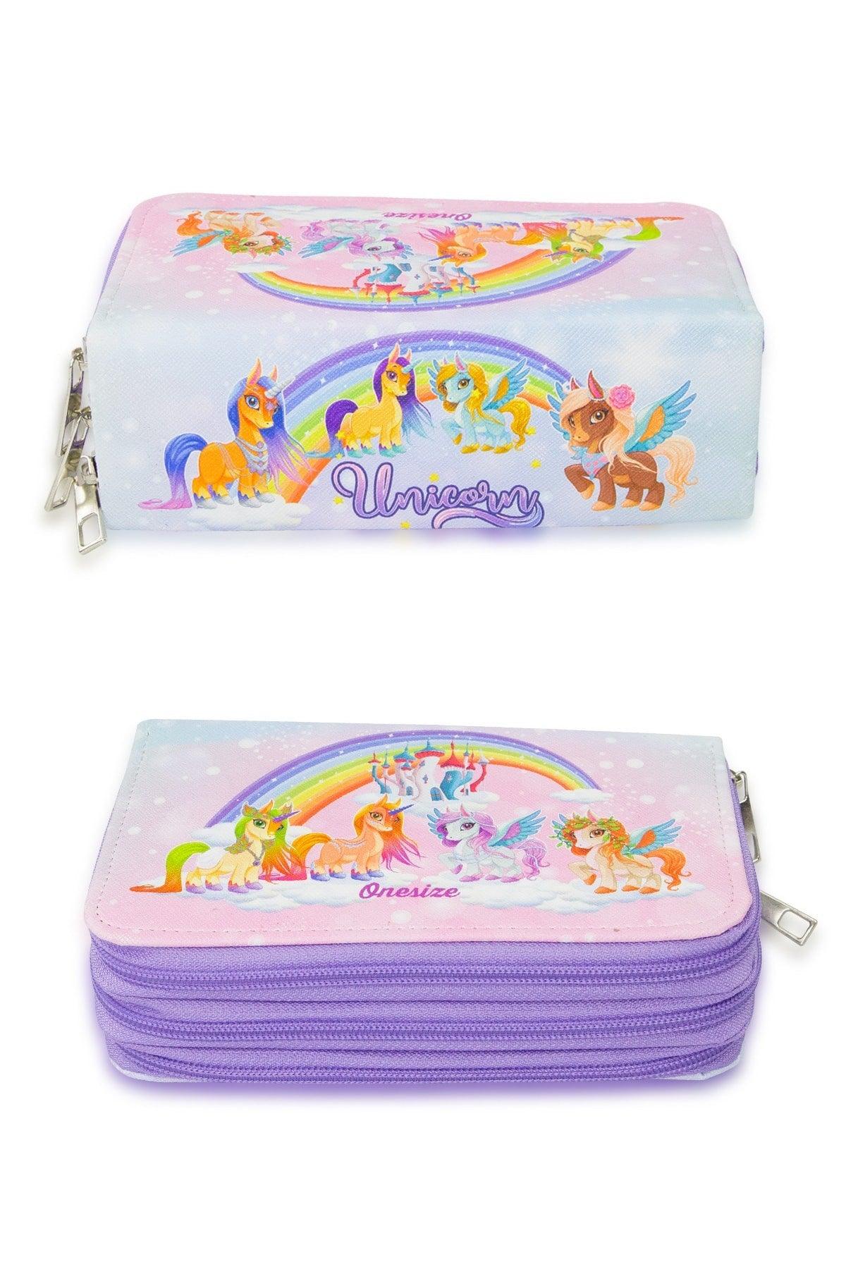 Pencil Case Unicorn World Three Compartment Vegan