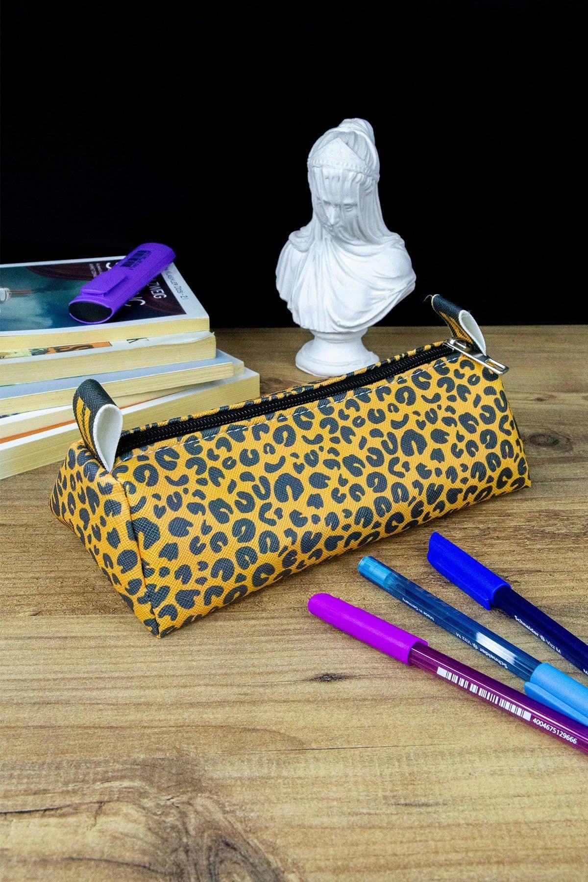 Pencil Case Leopard Vegan Leather (PEN Holder AND