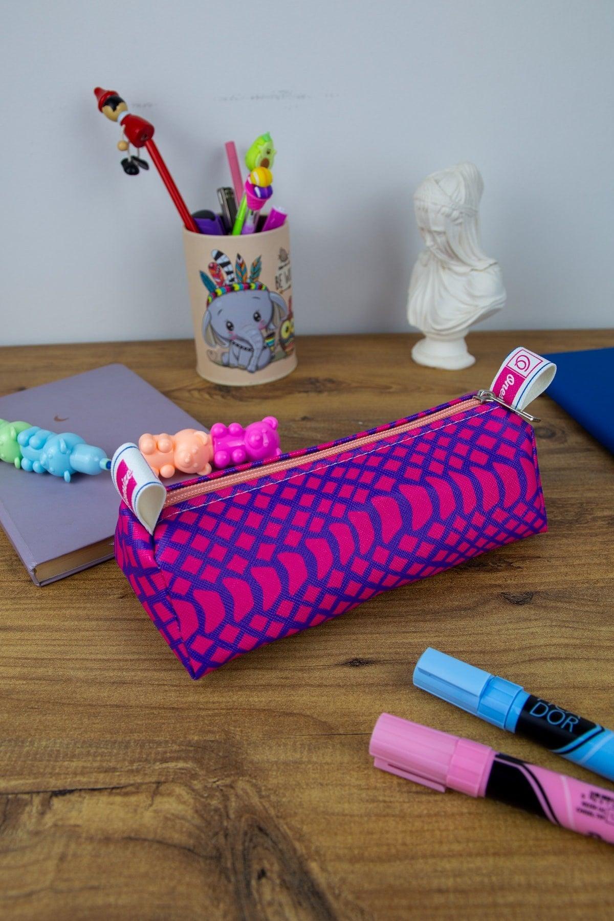 Pencil Case Neon Colors Dragon Vegan Leather