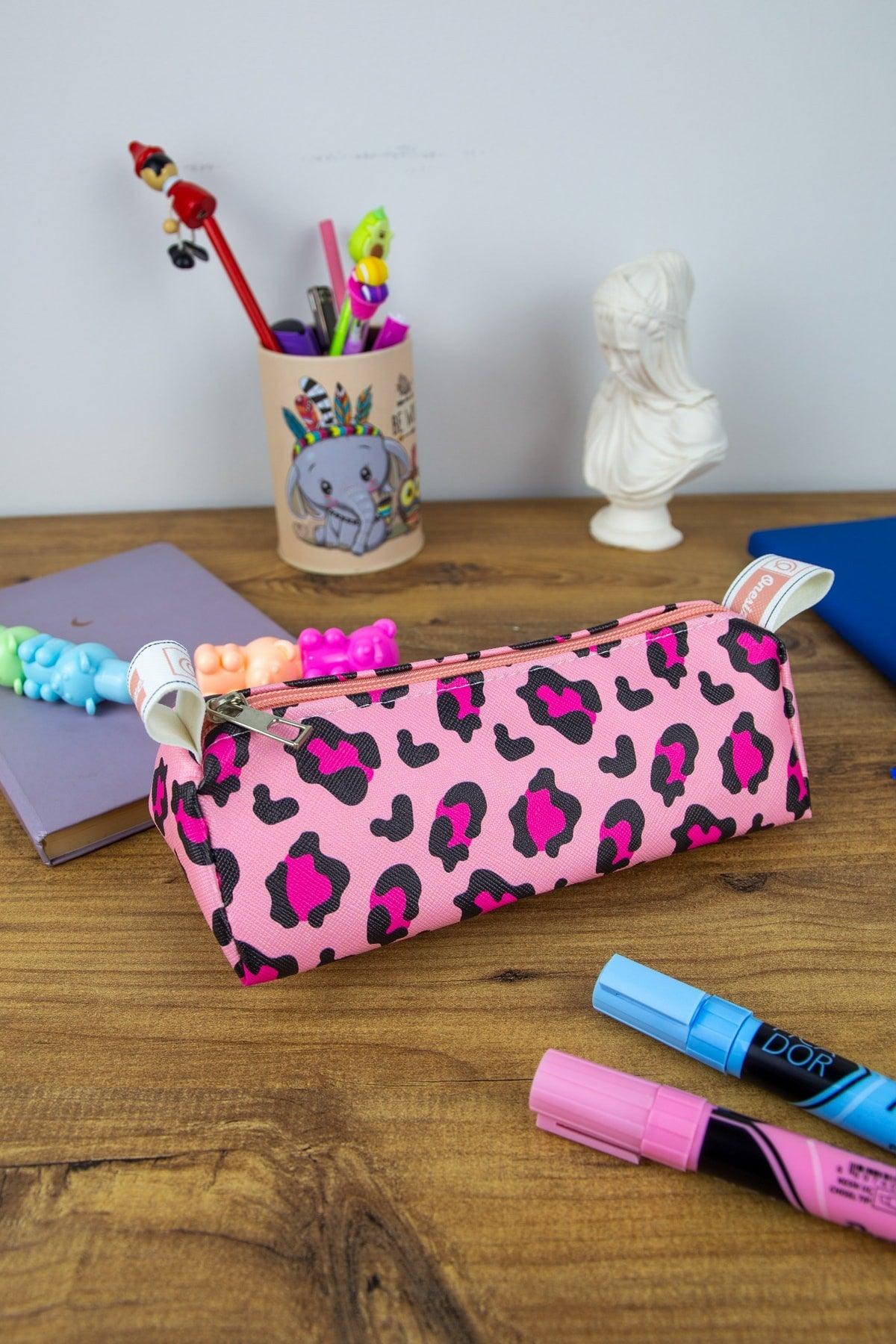 Pencil Case Neon Colors Leopard Vegan Leather