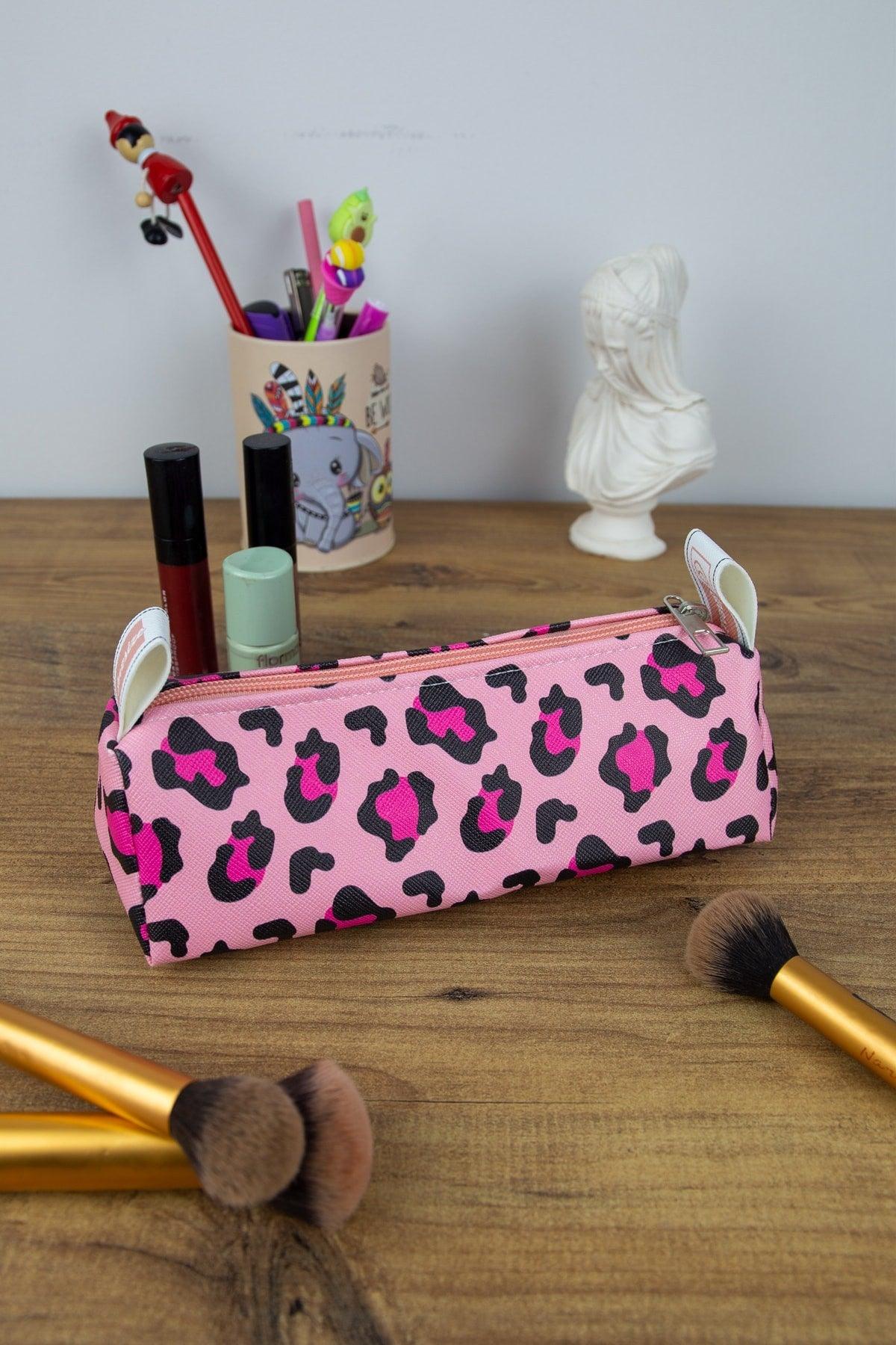 Pencil Case Neon Colors Leopard Vegan Leather