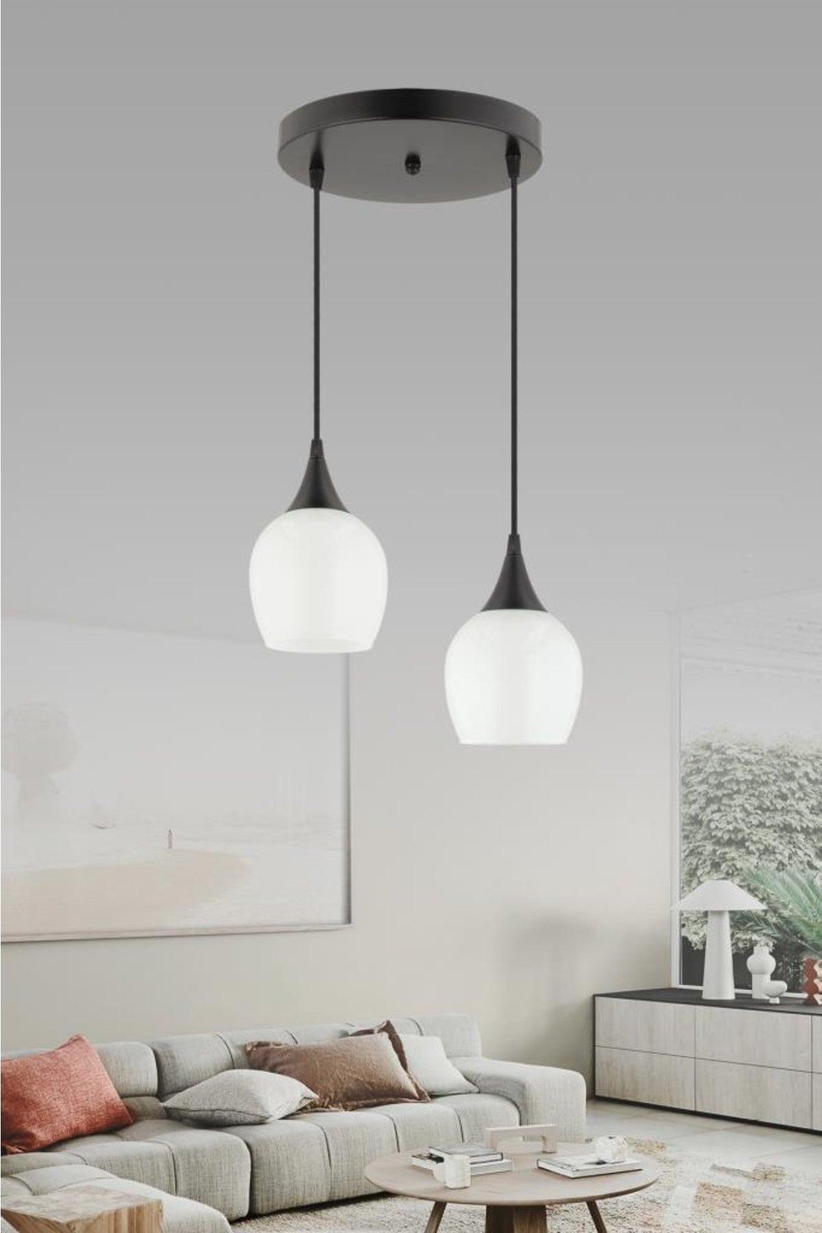 Pendant Lamp 2 Black and White Opaque Glass Chandelier - Swordslife