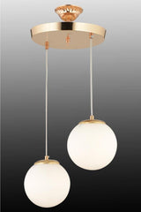 Pendant Lamp 2 Gold White Globe Glass Chandelier - Swordslife