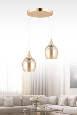 Pendant Lamp 2 Gold Yellow Opaque Glass Chandelier - Swordslife