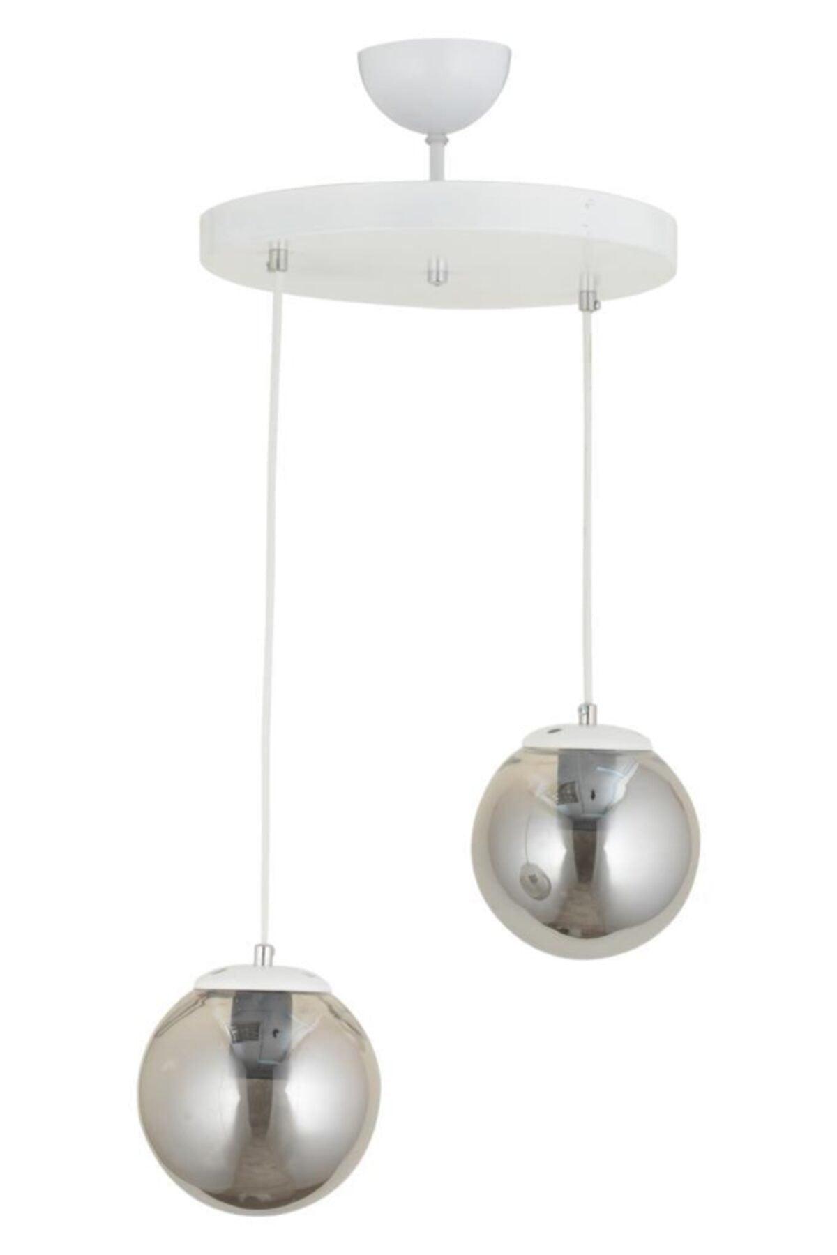 Pendant Lamp 2 White Smoked Globe Glass Chandelier - Swordslife